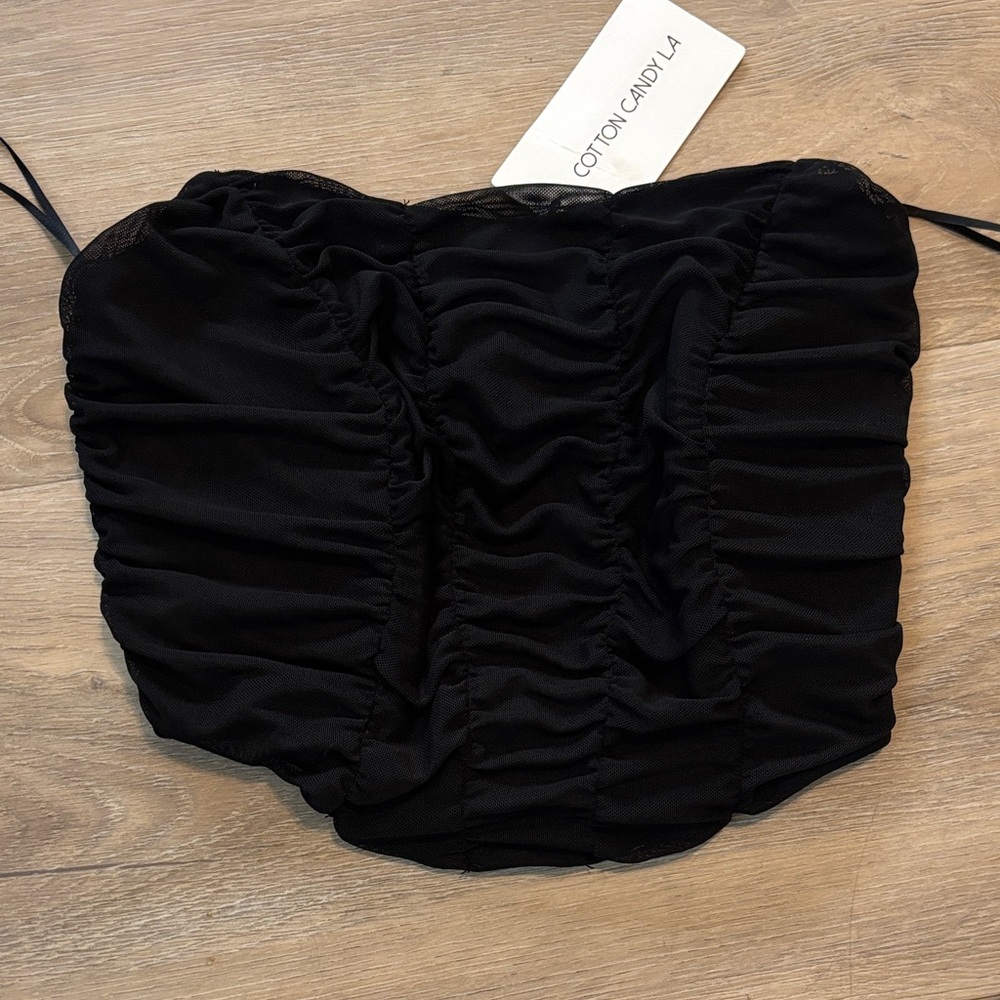 COTTON CANDY LA BLACK CORSET STYLE STRAPLESS CROP TOP